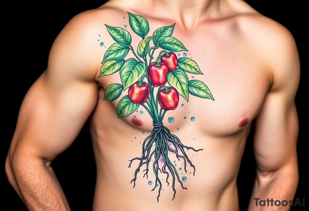 Pepper plant with roots tattoo idea