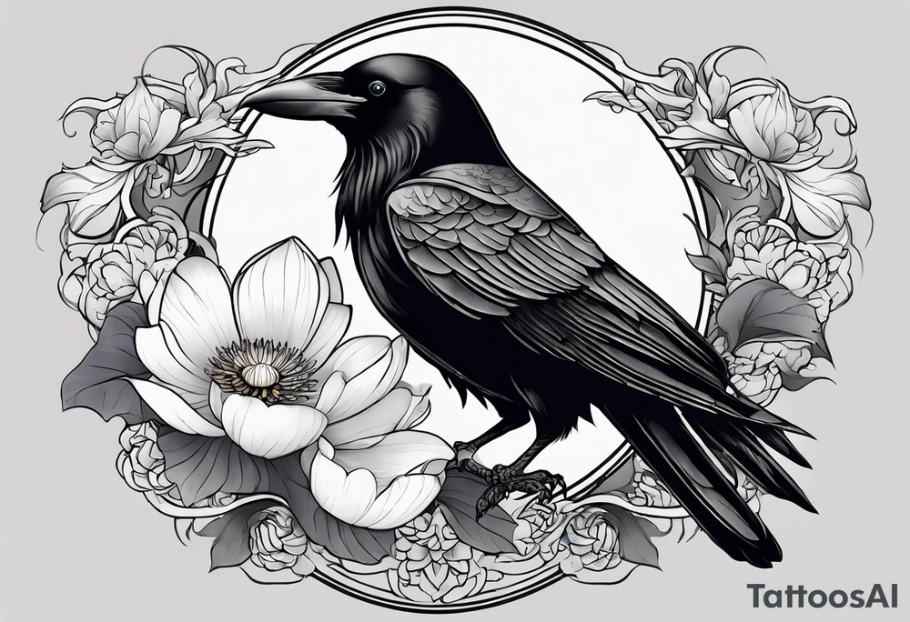 A sleeve with a a Raven A white Lotus 1990 and something showing change with the Raven tattoo idea