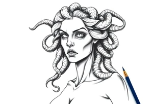 Scary Greek female god medusa with snake hairs tattoo idea