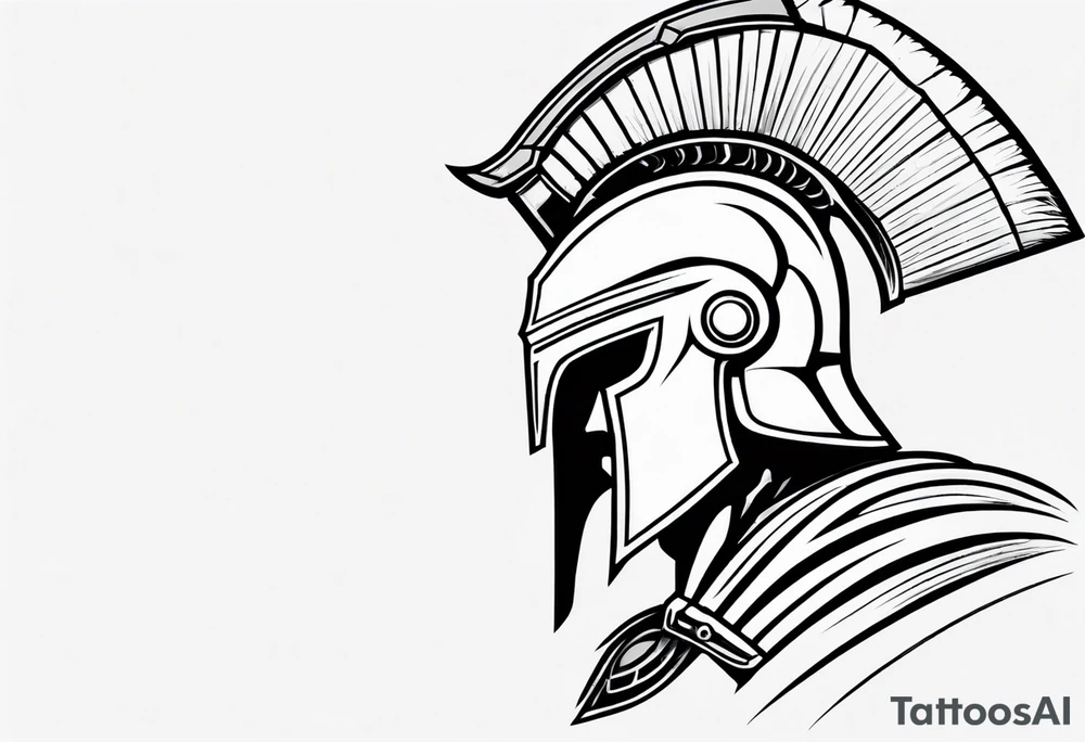 rectangular landscape format ultra-fine line linework vector of a spartan from the side, spartan spear, spartan shield, laurel wreath tattoo idea