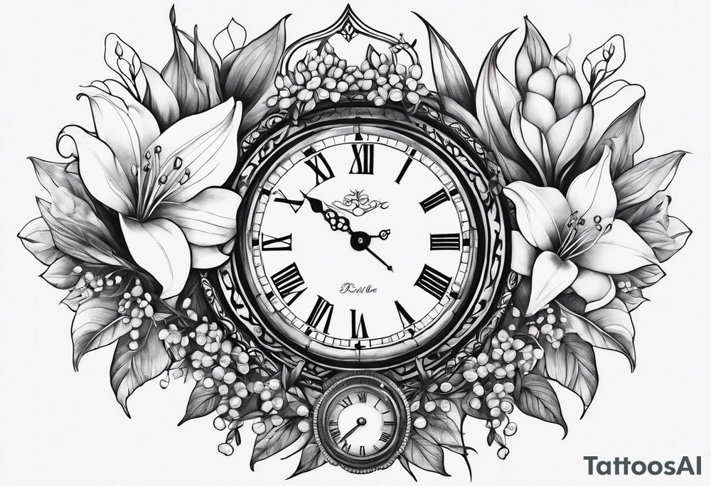 2 Clocks, banyan tree, lily of the valley, protector, strong tattoo idea