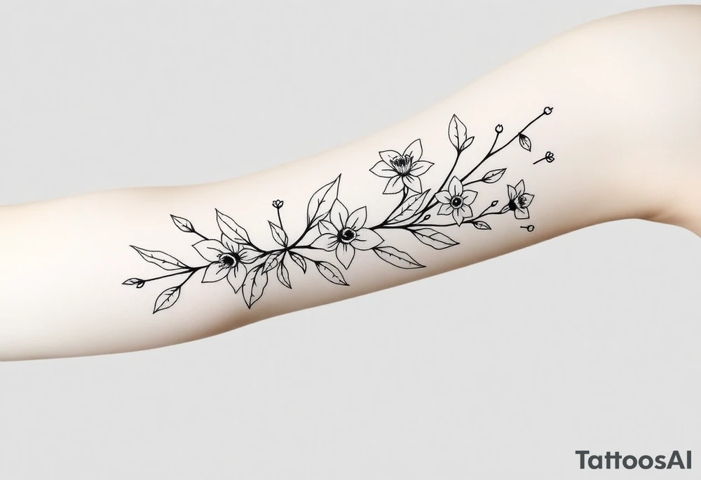 sleeve of holly and daffodils tattoo idea