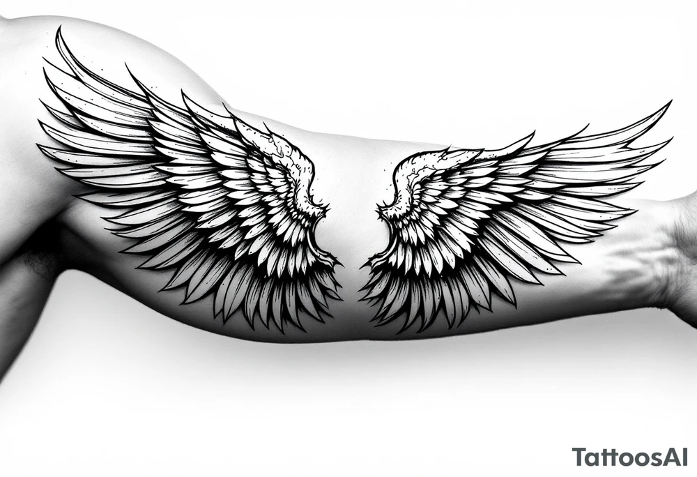 Arm sleeve for men with angels wings tattoo idea