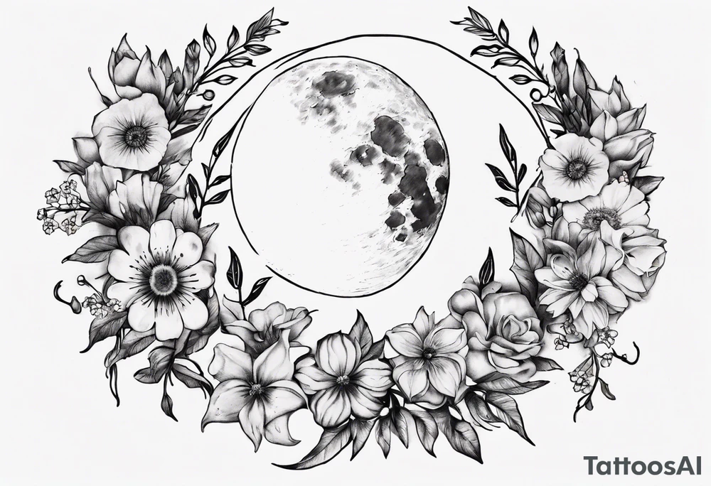 moon with flowers around it tattoo idea