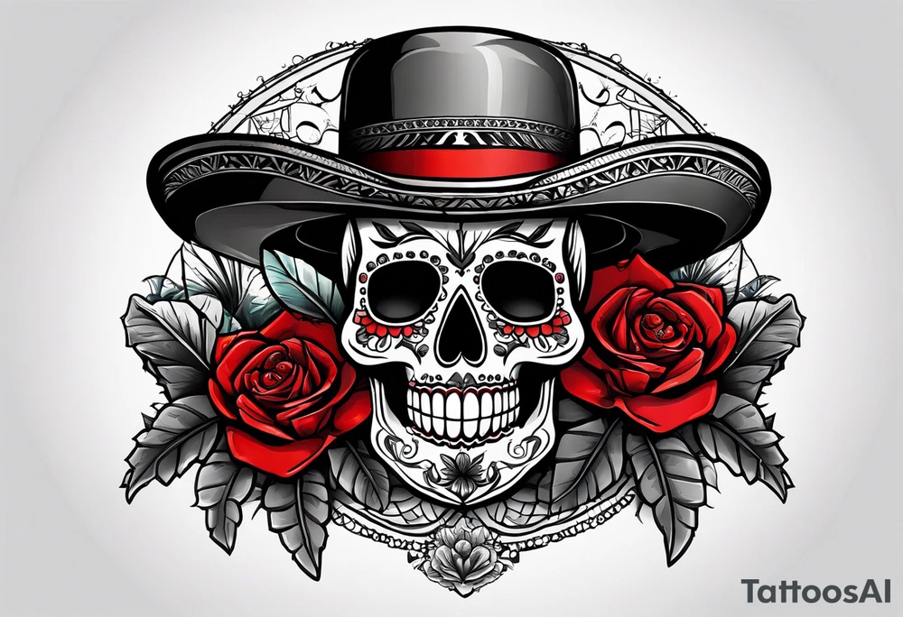 day of dead, red rose, Mexican hat,  cactus, no skeleton tattoo idea