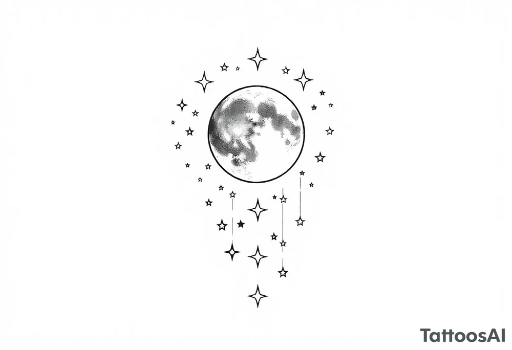 1x10^23 surrounded by cascade of stars and moon tattoo idea