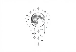 1x10^23 surrounded by cascade of stars and moon tattoo idea