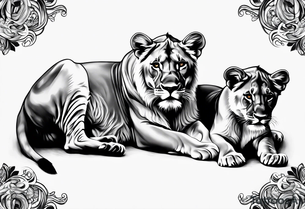 LIONESS WITH TWO CUBS tattoo idea