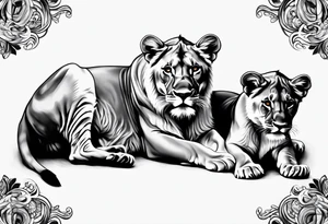 LIONESS WITH TWO CUBS tattoo idea