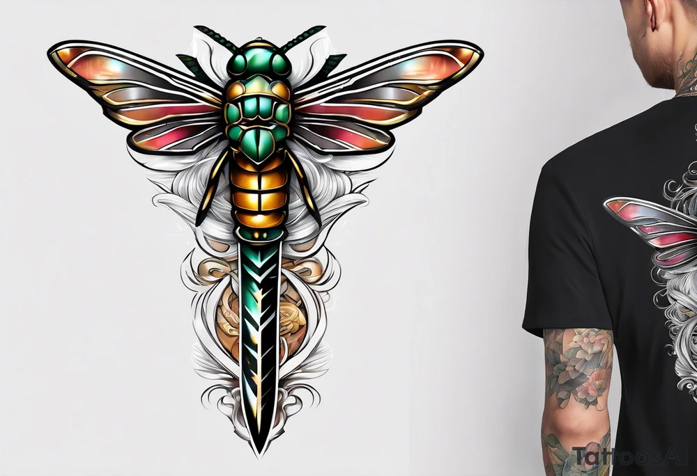 Sword behind cicada tattoo idea