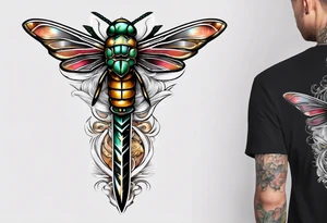 Sword behind cicada tattoo idea