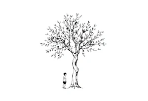 People under big olive tree tattoo idea