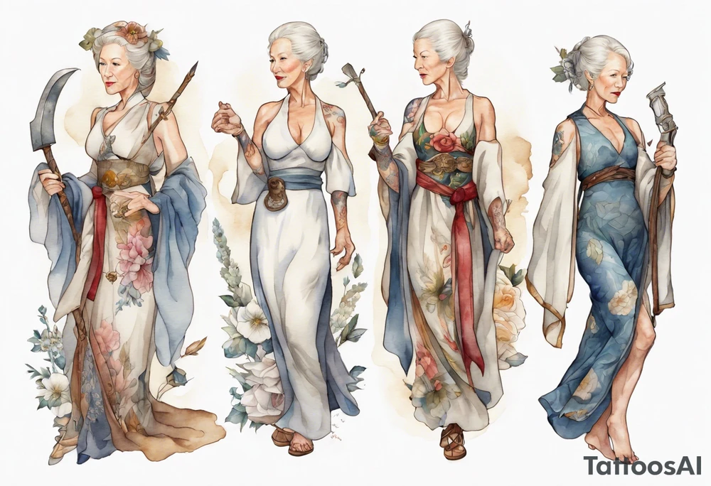 medieval Helen Mirren dressed in white tattoo idea