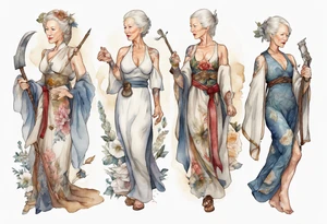 medieval Helen Mirren dressed in white tattoo idea