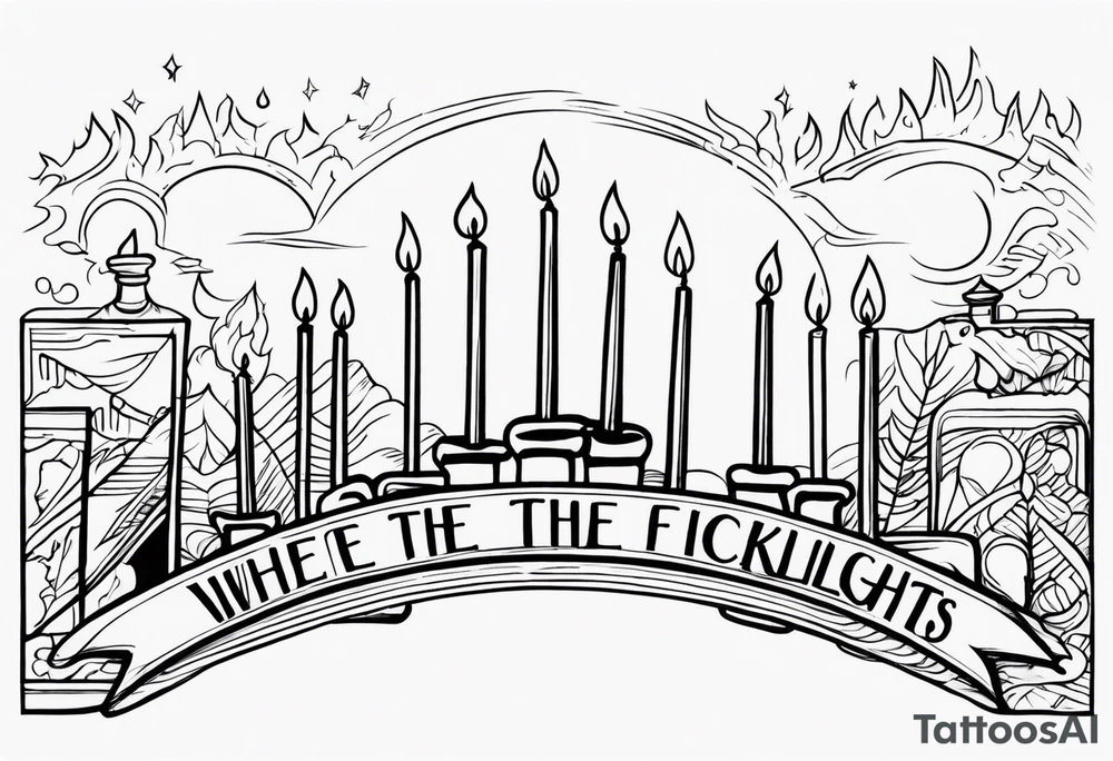 parchemins avec la phrase where candlelights flickers though the air is deathly still tattoo idea