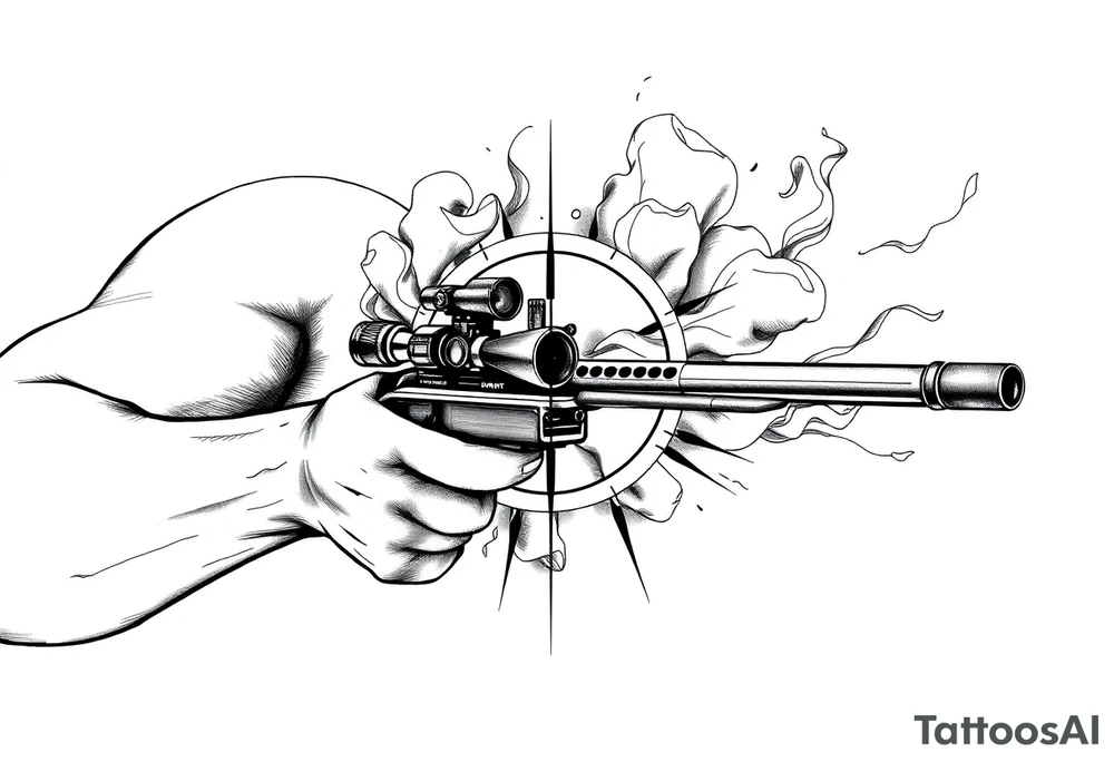 2d sniper crosshairs with smoke in background tattoo idea
