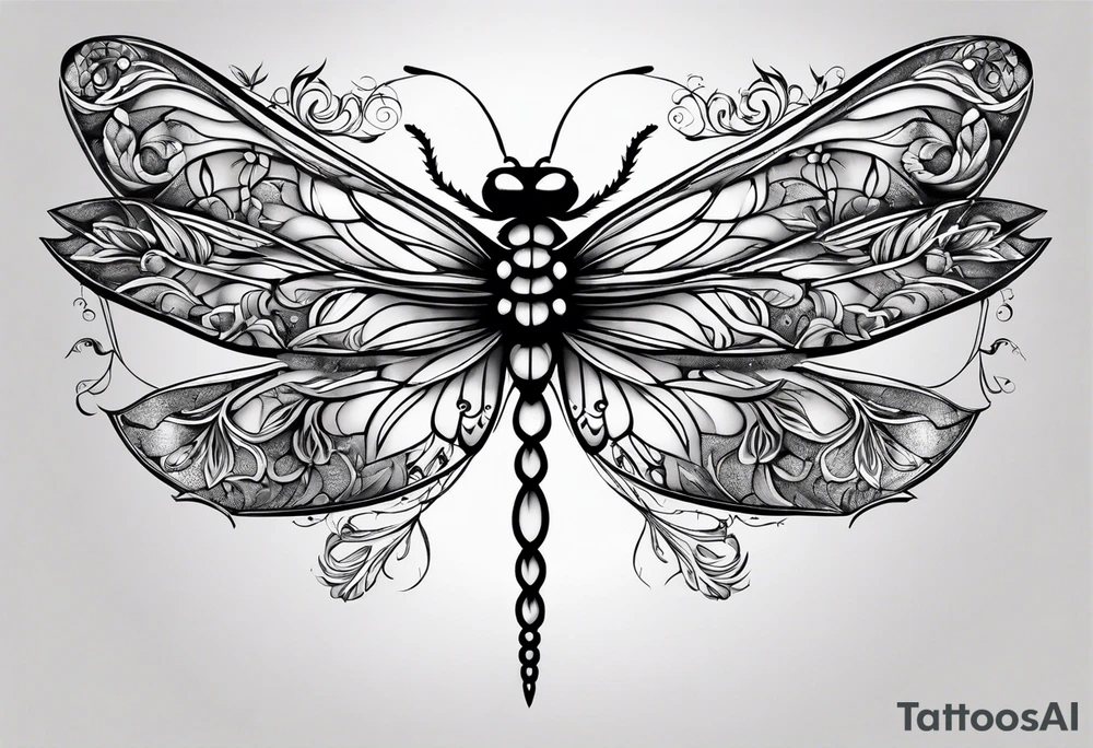 Feather dragonfly vine tattoo idea
