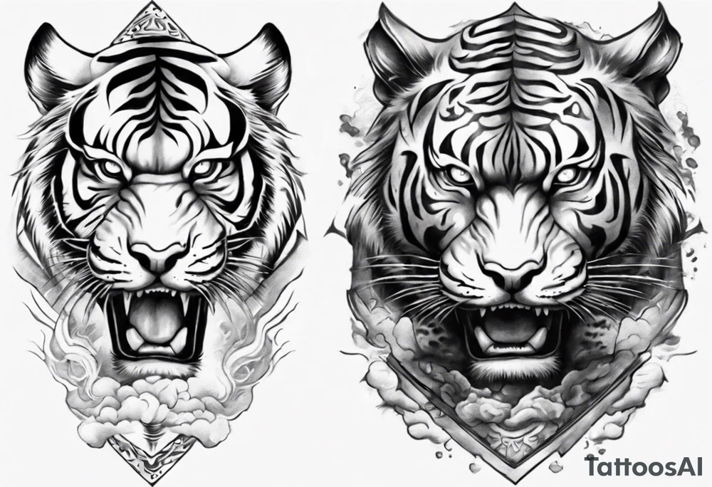Tiger Warrior sleeve tattoo with lightning and the sun
Forearm sleeve tattoo idea
