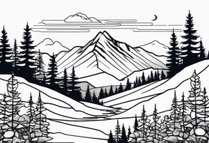 A mountain landscape overlooking a forest tattoo idea