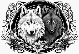 Black wolf reflection to white wolf tattoo idea