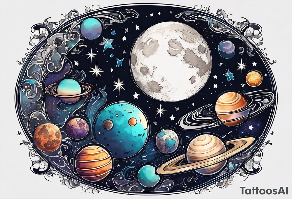 moon, stars, planets tattoo idea