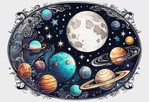 moon, stars, planets tattoo idea