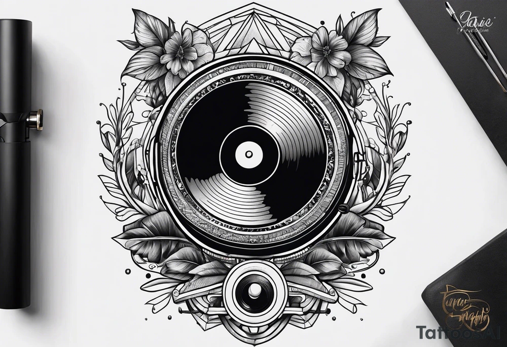 vintage phonograh tattoo idea