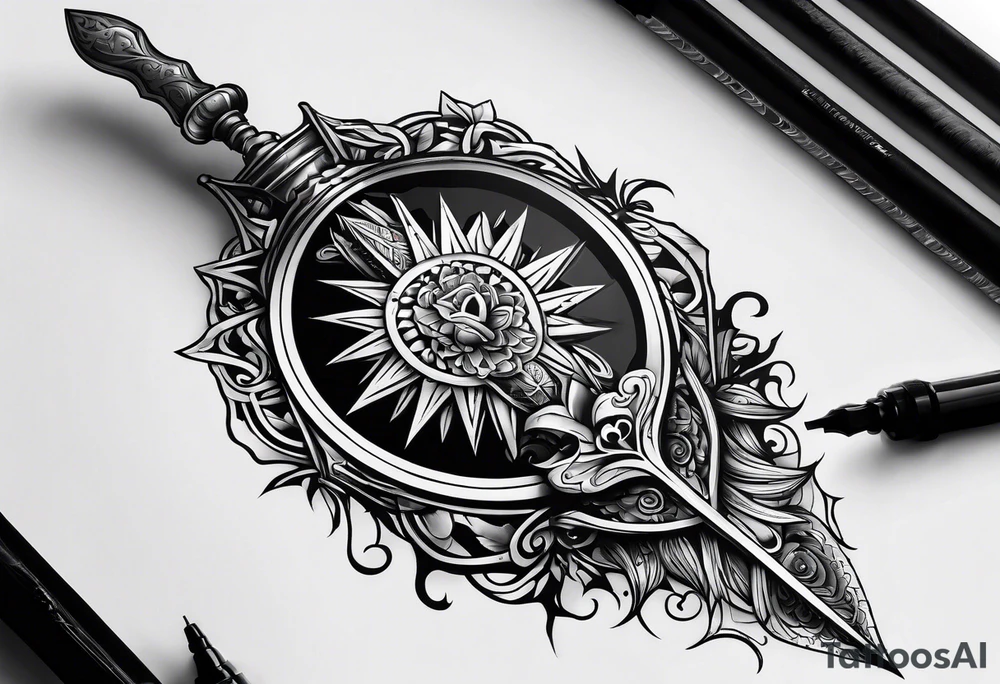 Shadow cloak protecting glass dagger tattoo idea
