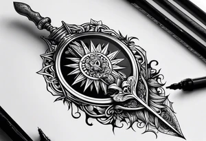 Shadow cloak protecting glass dagger tattoo idea
