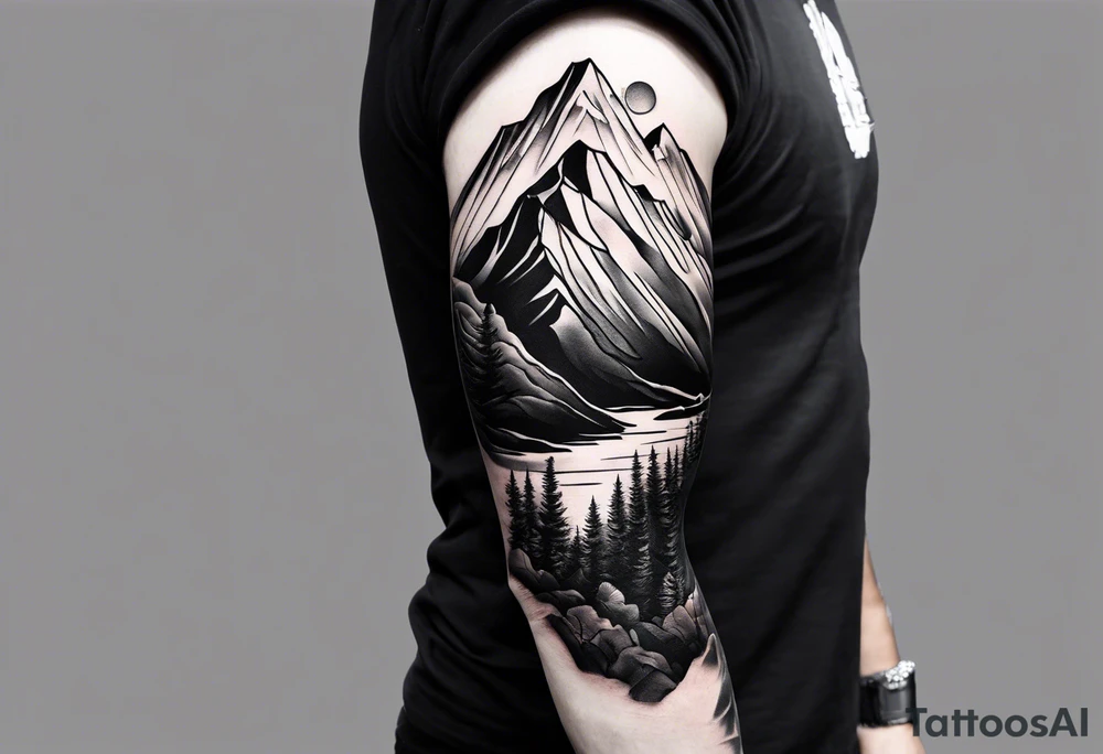 Arm sleeve with a mountain tattoo idea