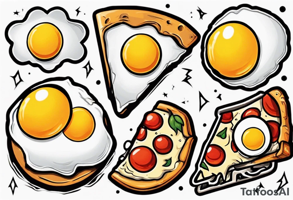 Pair fried eggs tattoo, where for the girl a small slice like a pizza triangular and for the guy the rest of the fried eggs tattoo idea