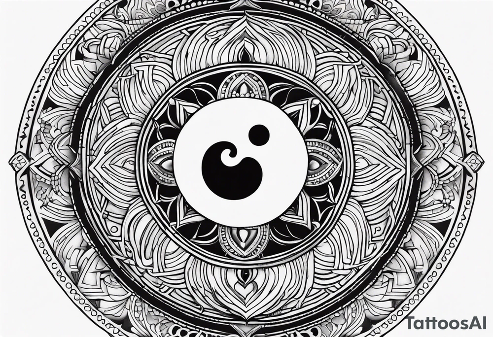 Mandala tattoo that incorporates yin and yang and music tattoo idea