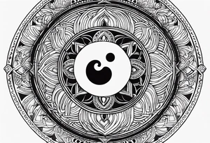 Mandala tattoo that incorporates yin and yang and music tattoo idea
