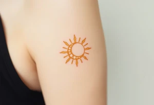 A glowing sun and a tiny crescent moon intertwined, in soft golden and silver tones, symbolizing the balance of parent and child tattoo idea