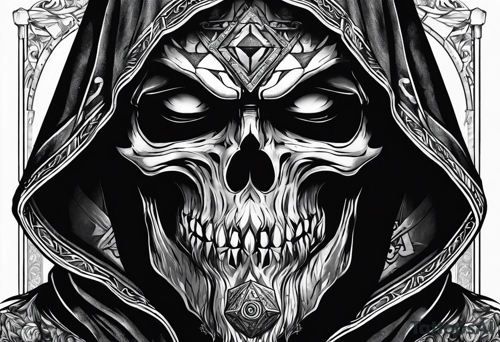 hooded figure holding a d20 tattoo idea
