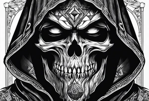 hooded figure holding a d20 tattoo idea