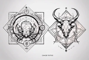 Couple tattoo with cancer horoscope tattoo idea
