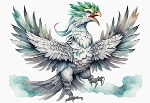 a solitary white  Quetzalcoatl wearing a grey crown tattoo idea
