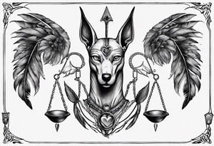 heart and feather on scales anubis weighing of the souls tattoo idea