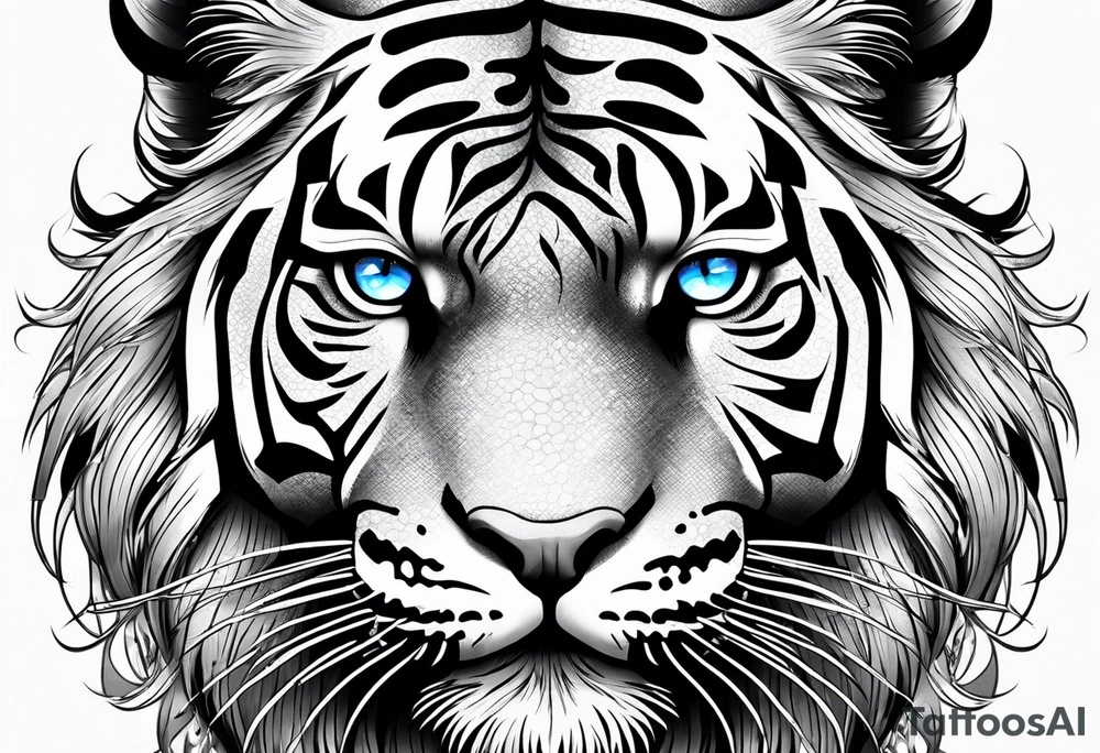 Tiger with blue eyes that turns into a snake tattoo idea