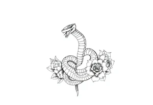 Kundalini cobra coiled around upper thigh surrounded by peonies tattoo idea