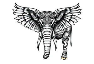 A horned African elephant with ears that resemble the wings of a falcon and covered in Egyptian symbolism tattoo idea