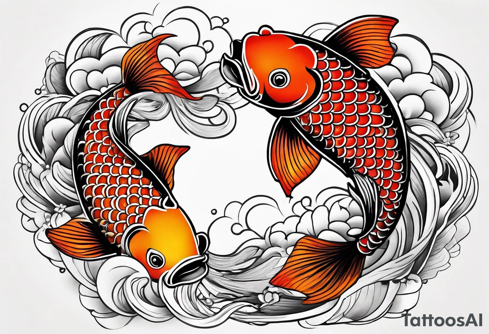 Two koi fish with the kanji letter for love in the middle tattoo idea