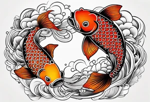 Two koi fish with the kanji letter for love in the middle tattoo idea