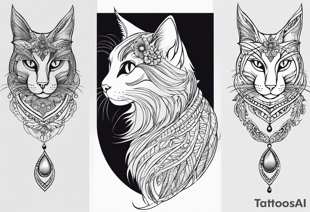 make a sketch that will cover the tattoo in the photo. place the sketch of the cat in the second photo on the previous photo on top of the tattoo to cover the lines, add wings to the cat - large, black, beautiful, chic and three tails with points - all these elements should cover all the lines of the tattoo on the shoulder. tattoo idea