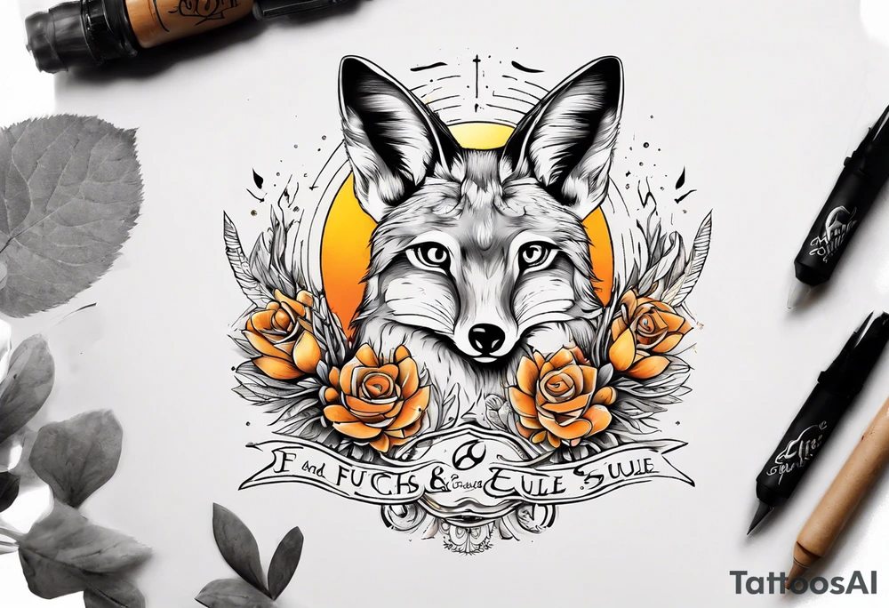 Fuchs und Eule unter der Sonne mit dem Schriftzug Sapere Aude tattoo idea