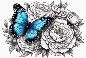 Blue butterfly moon carnations tattoo idea