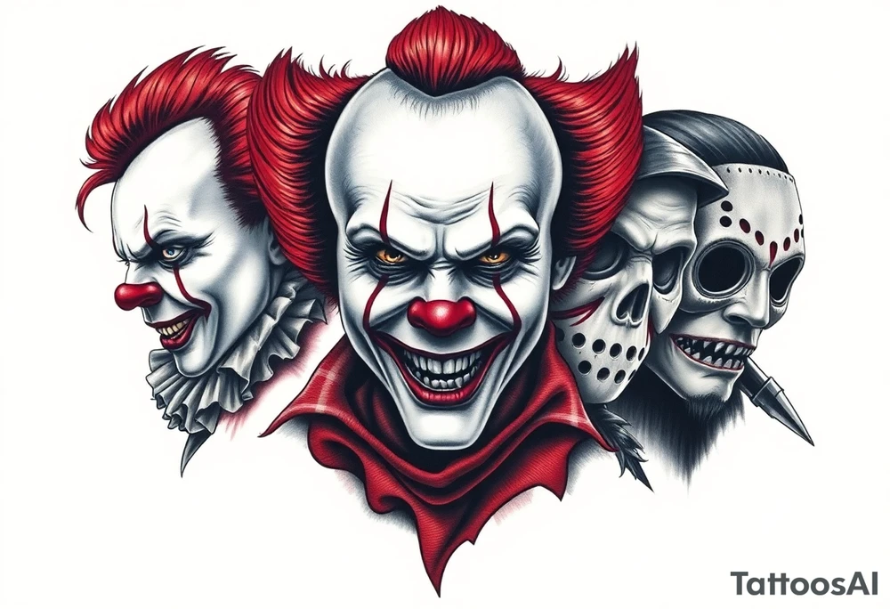 Pennywise, Freddy Krueger, Michael Meyers, jason voorhees, and chucky tattoo idea