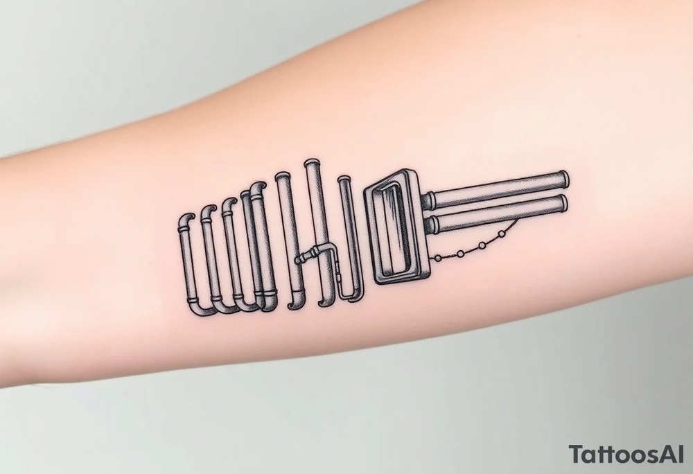 symetrical, vertical System of thin pipes that transitions gradually from the end into thick, widespread veins of forearm tattoo idea