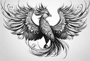 minimalist pheonix with long tail curling tattoo idea